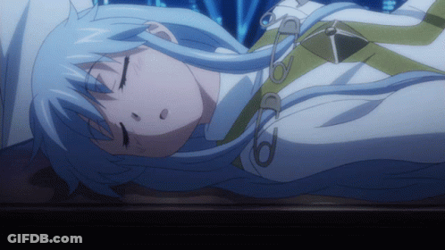 Girl With Long Blue Hair Laying On Bed Eyes Closed GIF