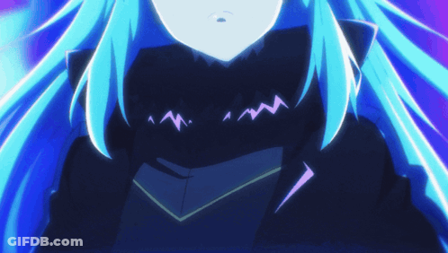 Girl With Long Blue Hair Standing By Window GIF