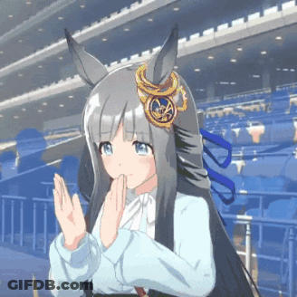 Girl With Long Hair And Ears Standing In Stadium Hands Folded GIF