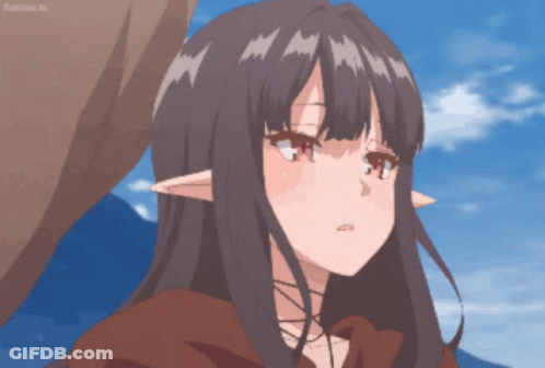 Girl With Long Hair And Elf Ears Looking Up GIF