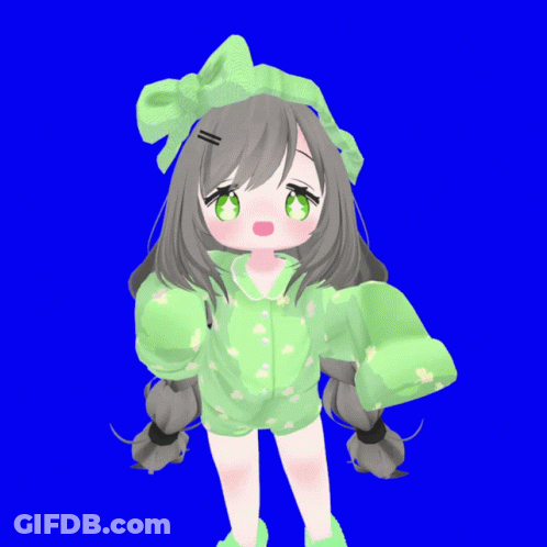 Girl With Long Hair And Green Eyes In Green Outfit GIF
