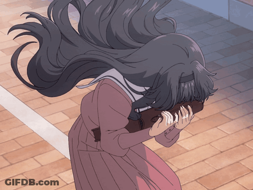 Girl With Long Hair Covering Face With Hand GIF