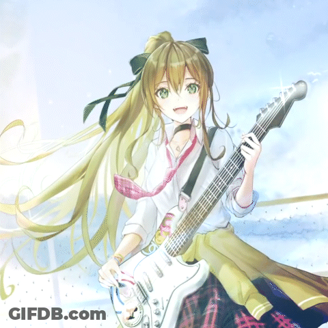 Girl With Long Hair Holding Guitar And Clock GIF