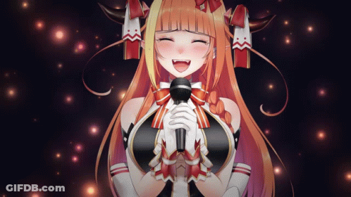 Girl With Long Orange Hair Holding Microphone GIF