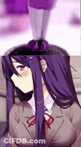 Girl With Long Purple Hair And Purple Object On Head GIF