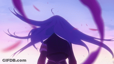 Girl With Long Purple Hair Facing Sunset GIF