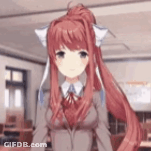 Girl With Long Red Hair In Classroom With Cat Ear GIF