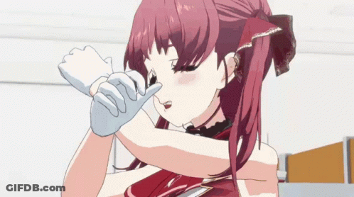 Girl With Long Red Hair In White Gloves And Red Dress GIF