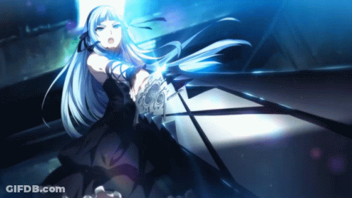 Girl With Long White Hair And Black Dress Holding Sword GIF