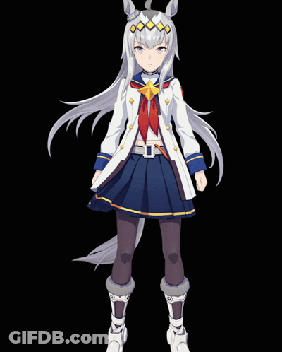 Girl With Long White Hair And Blue Skirt GIF