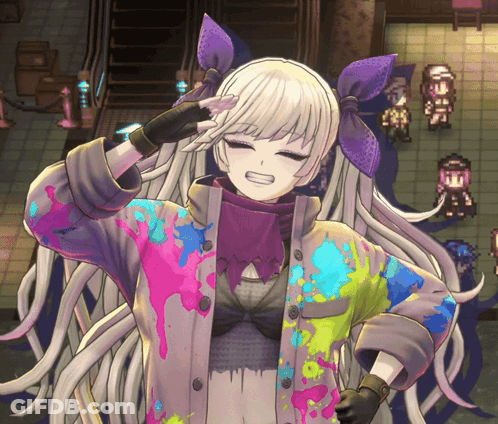 Girl With Long White Hair And Purple Bow GIF