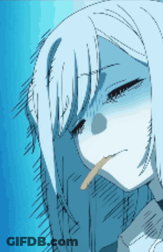Girl With Long White Hair And Stick In Mouth GIF