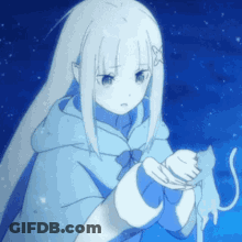 Girl With Long White Hair Holding Cat GIF