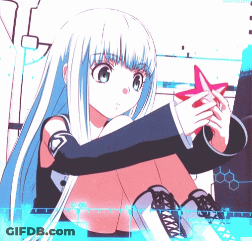 Girl With Long White Hair Holding Red Star GIF