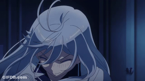 Girl With Long White Hair Standing In Front Of Door Saying N6 GIF