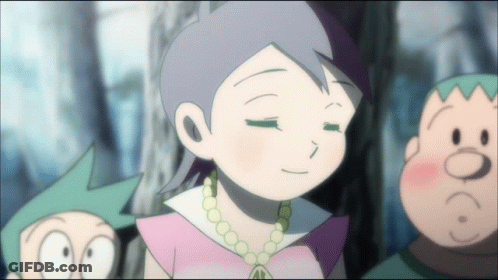 Girl With Necklace Standing Next To Two Characters GIF