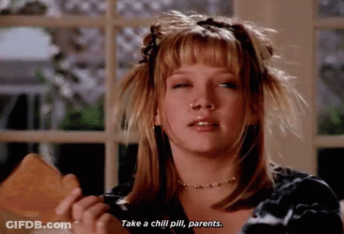 Girl With Nose Ring Holding Food Saying Take A Chill Pill Parents GIF