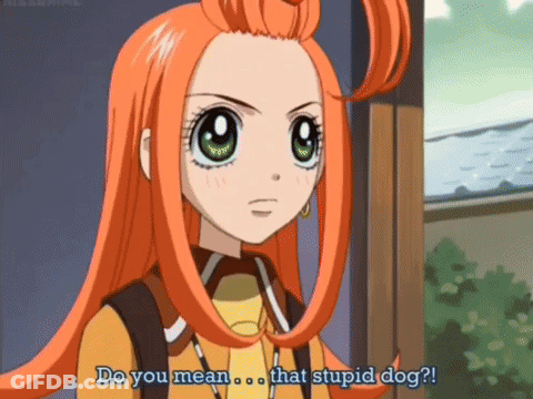 Girl With Orange Hair Saying Do You Mean That Stupid Dog GIF