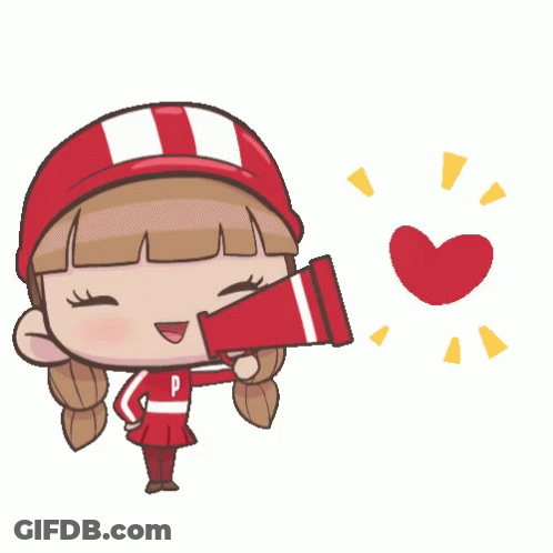 Girl With P Hat Holding Megaphone In Front Of Heart GIF