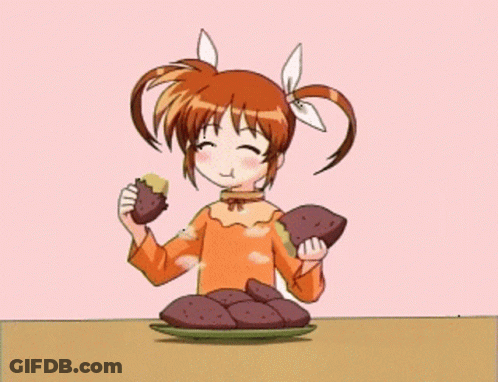 Girl With Pigtails Eating Sweet Potatoes GIF