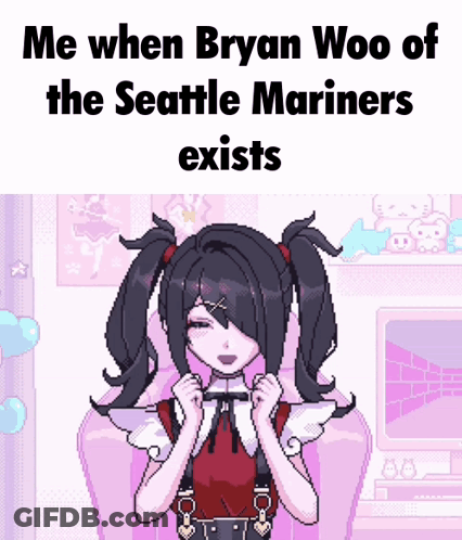Girl With Pigtails Saying Me When Bryan Woo Exists GIF