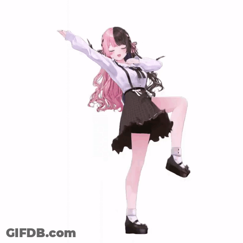 Girl With Pink And Black Hair Dancing On One Leg GIF