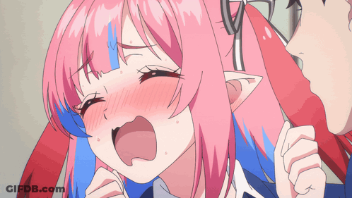 Girl With Pink And Blue Hair Holding Knife GIF