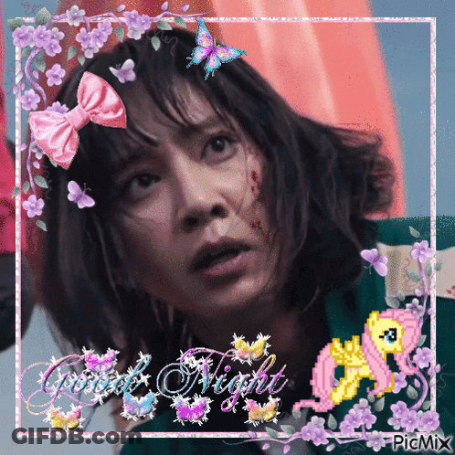 Girl With Pink Bow Saying Good Night GIF