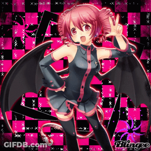Girl With Pink Hair And Black Wings Blingee GIF