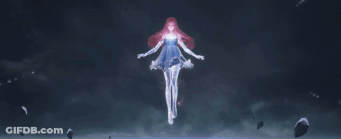 Girl With Pink Hair And Blue Dress In Dark GIF