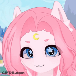Girl With Pink Hair And Blue Eyes Crescent Moon On Head GIF