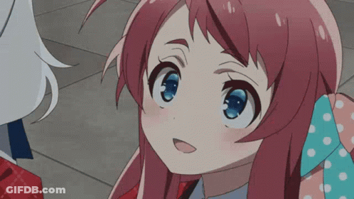 Girl With Pink Hair And Blue Eyes Looking Up GIF