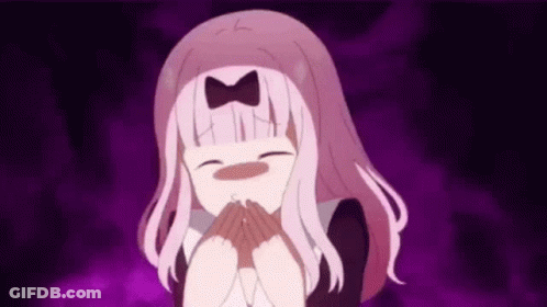 Girl With Pink Hair And Bow Covering Mouth GIF