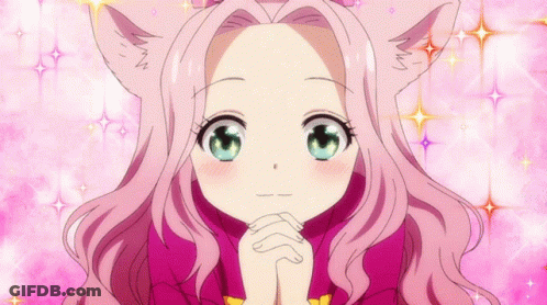 Girl With Pink Hair And Cat Ear Look At Camera GIF