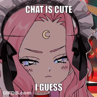 Girl With Pink Hair And Crescent Moon Saying Chat Is Cute I Guess GIF