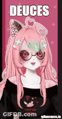 Girl With Pink Hair And Glasses In Cat Ear Shirt GIF