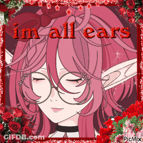 Girl With Pink Hair And Glasses Saying I'm All Ears GIF