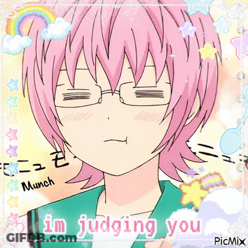 Girl With Pink Hair And Glasses Says I'm Judging You GIF