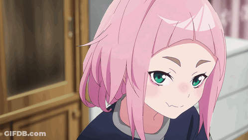 Girl With Pink Hair And Green Eyes Funny Face GIF
