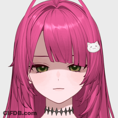 Girl With Pink Hair And Green Eyes Holding Cat In Hair GIF