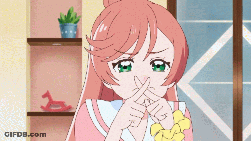 Girl With Pink Hair And Green Eyes Making Shhh Sign GIF