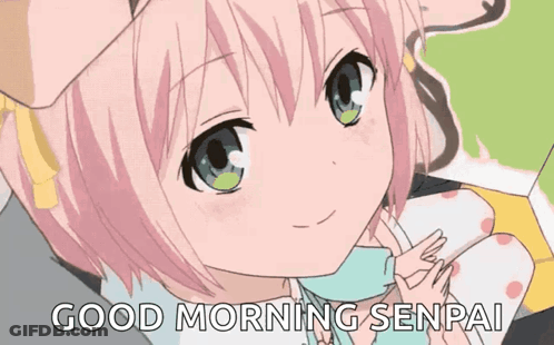 Girl With Pink Hair And Green Eyes Saying Good Morning GIF