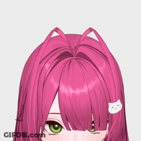 Girl With Pink Hair And Green Eyes Wearing White Cat Clip GIF