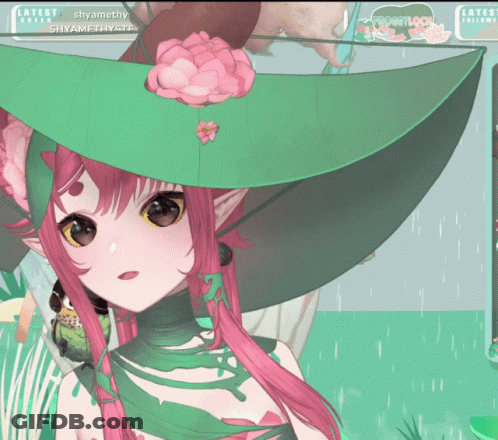 Girl With Pink Hair And Green Hat With Flower GIF