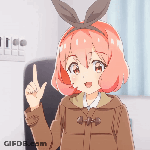 Girl With Pink Hair And Headband Pointing Up GIF
