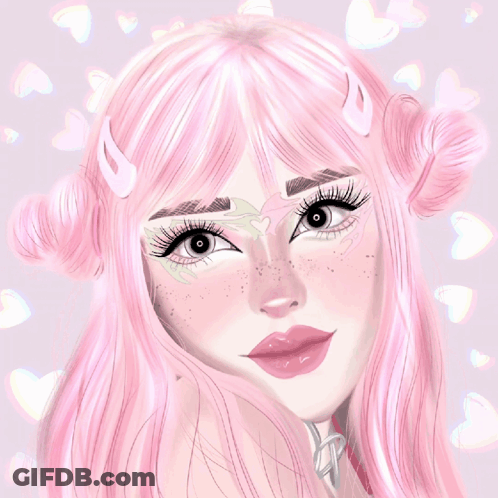 Girl With Pink Hair And Heart On Face GIF