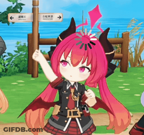 Girl With Pink Hair And Horns In Front Of Deck Sign GIF