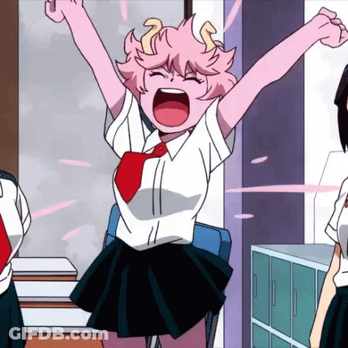 Girl With Pink Hair And Horns Sitting With Arms Out GIF