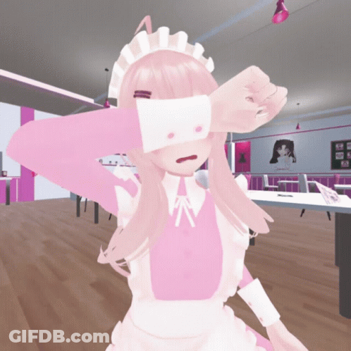 Girl With Pink Hair And Maid Outfit Covering Eyes GIF