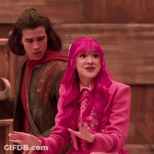 Girl With Pink Hair And Man In Red Sweater GIF